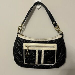 Coach Poppy Ski Bunny Black and White Quilted Shoulder Bag